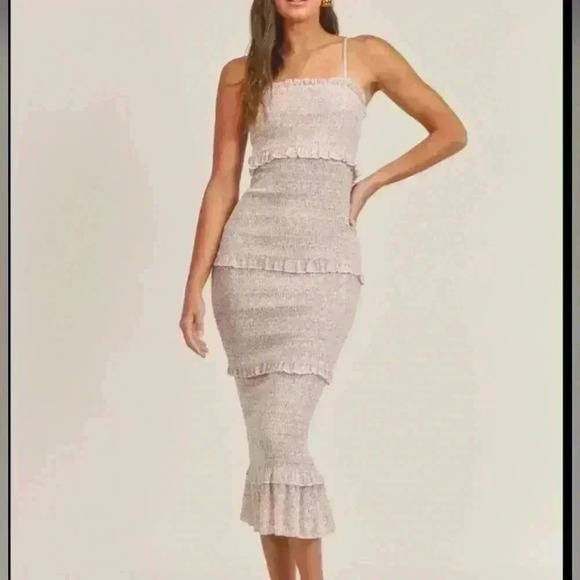 Mable Daphne Smocking Stretch Midi Party Dress Pink Womens Size Large - Picture 1 of 9